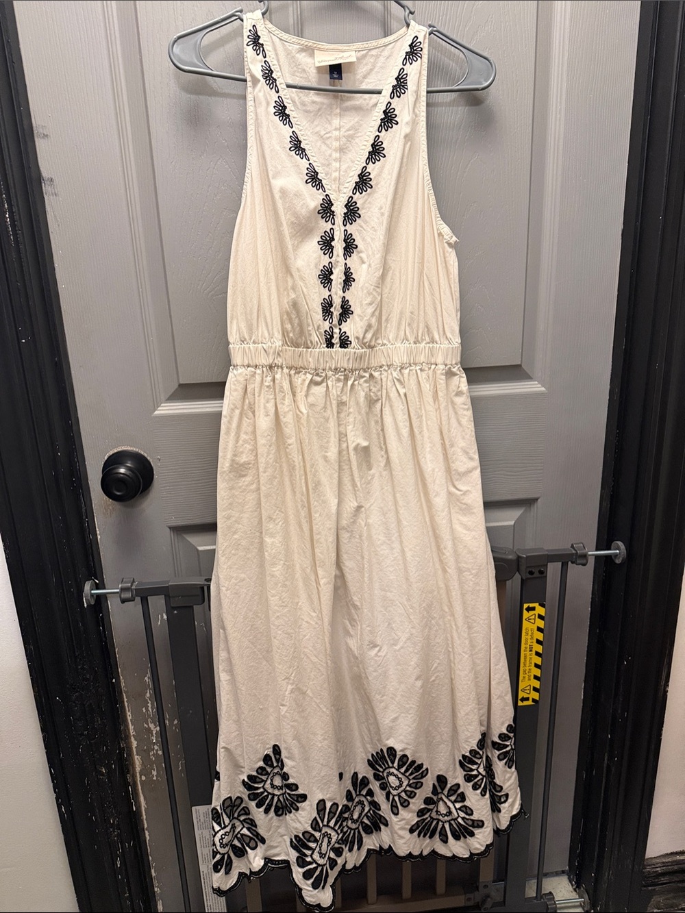 Universal Thread Cream Maxi Dress with Black Embroidery